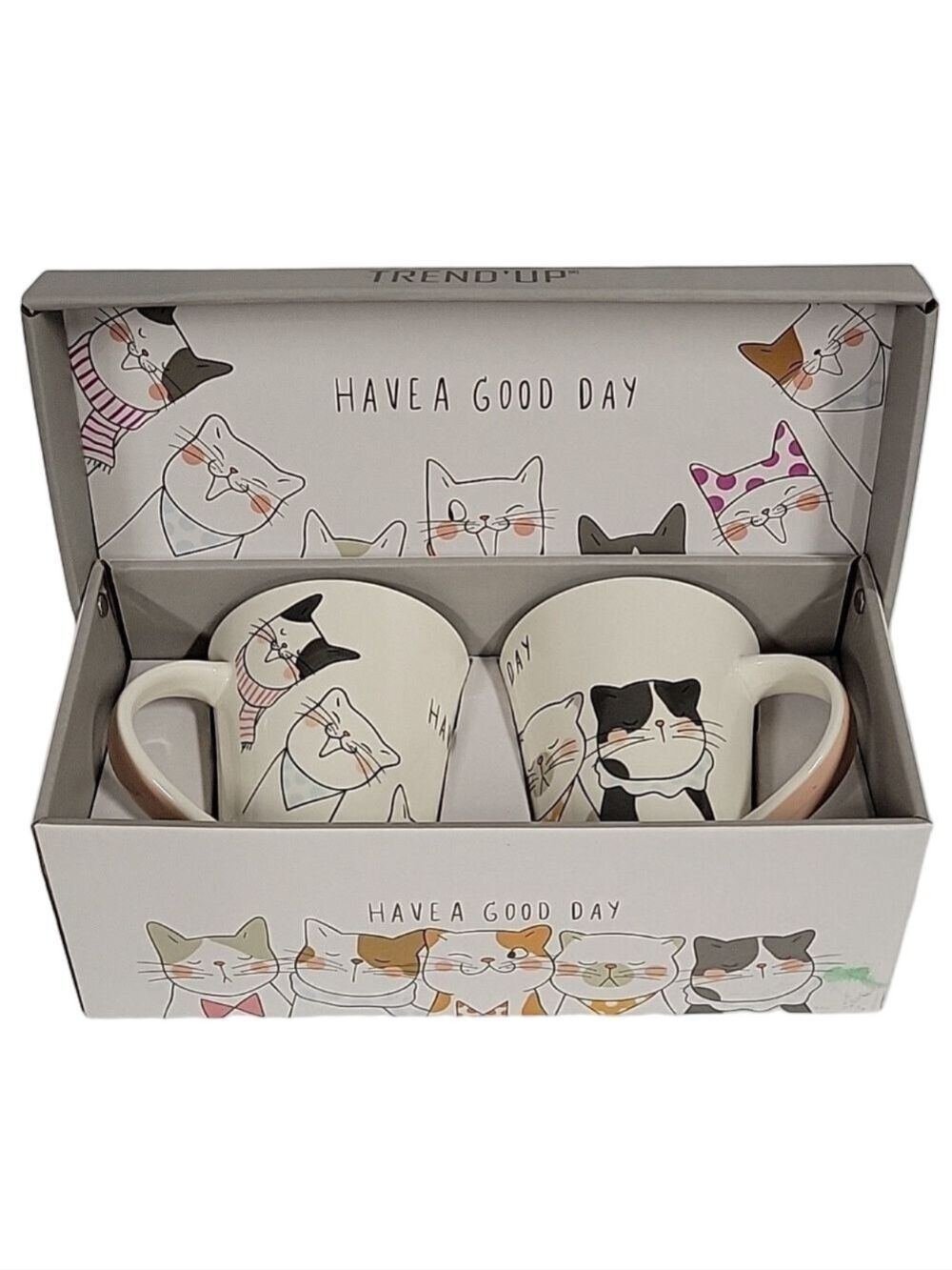 Trend Up Set of (2) Cat Themed Mugs In Cat Themed Box, Have a Good Day, France
